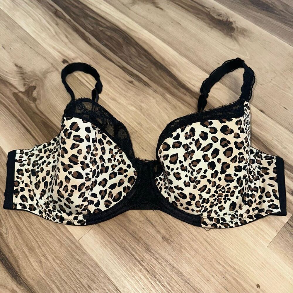 Cacique leopard spot 40DD black lace sexy date night bra